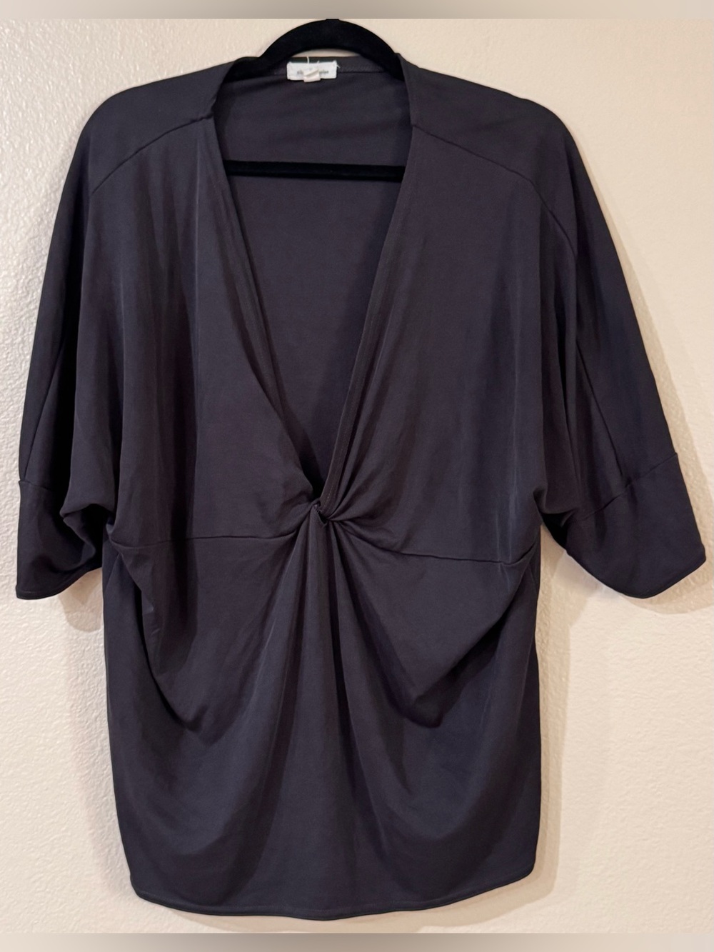 Silence + Noise Twist Front Ribbed Plunge Top Dolman Sleeve Charcoal Grey S